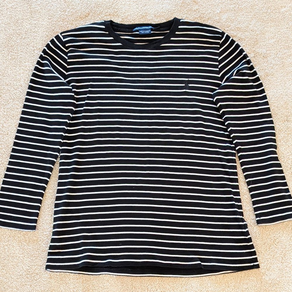 Ralph Lauren Sport Black and White Striped 3/4 Sleeve Tee Size L